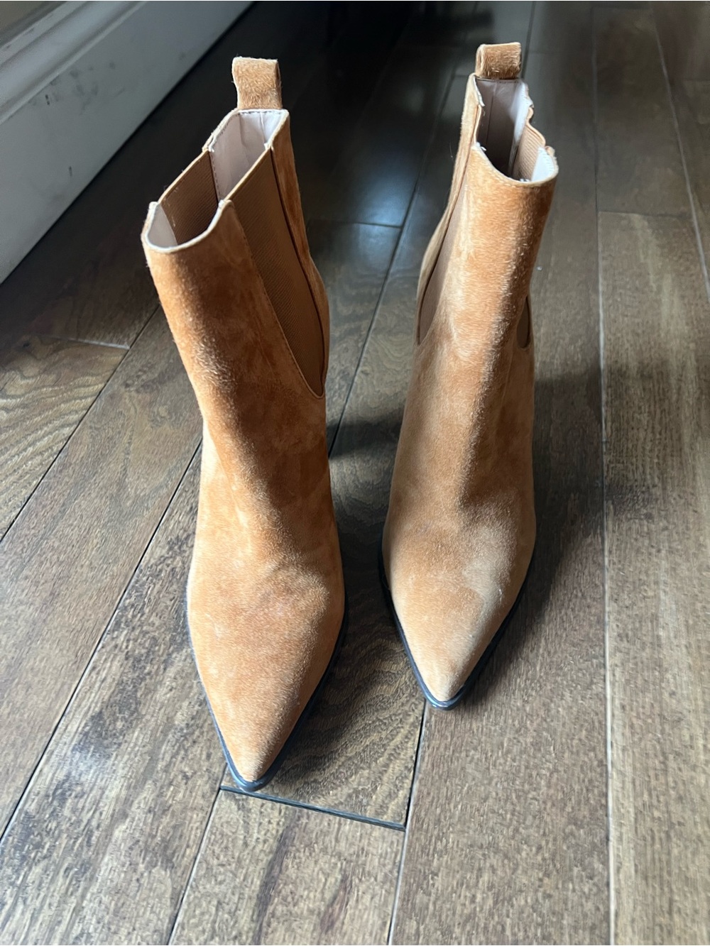 Saks Fifth Avenue Camel Suede Pointed Toe Ankle Booties